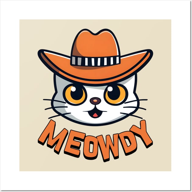 Meowdy! Cute Cowboy Cat Cartoon Wall Art by Cute And Punny